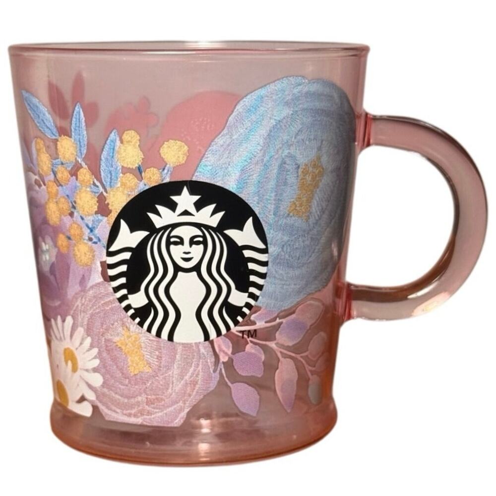 Starbucks Japan 2022 Mothers Day Flower Bouquet Pink Glass Mug Heat Resistant